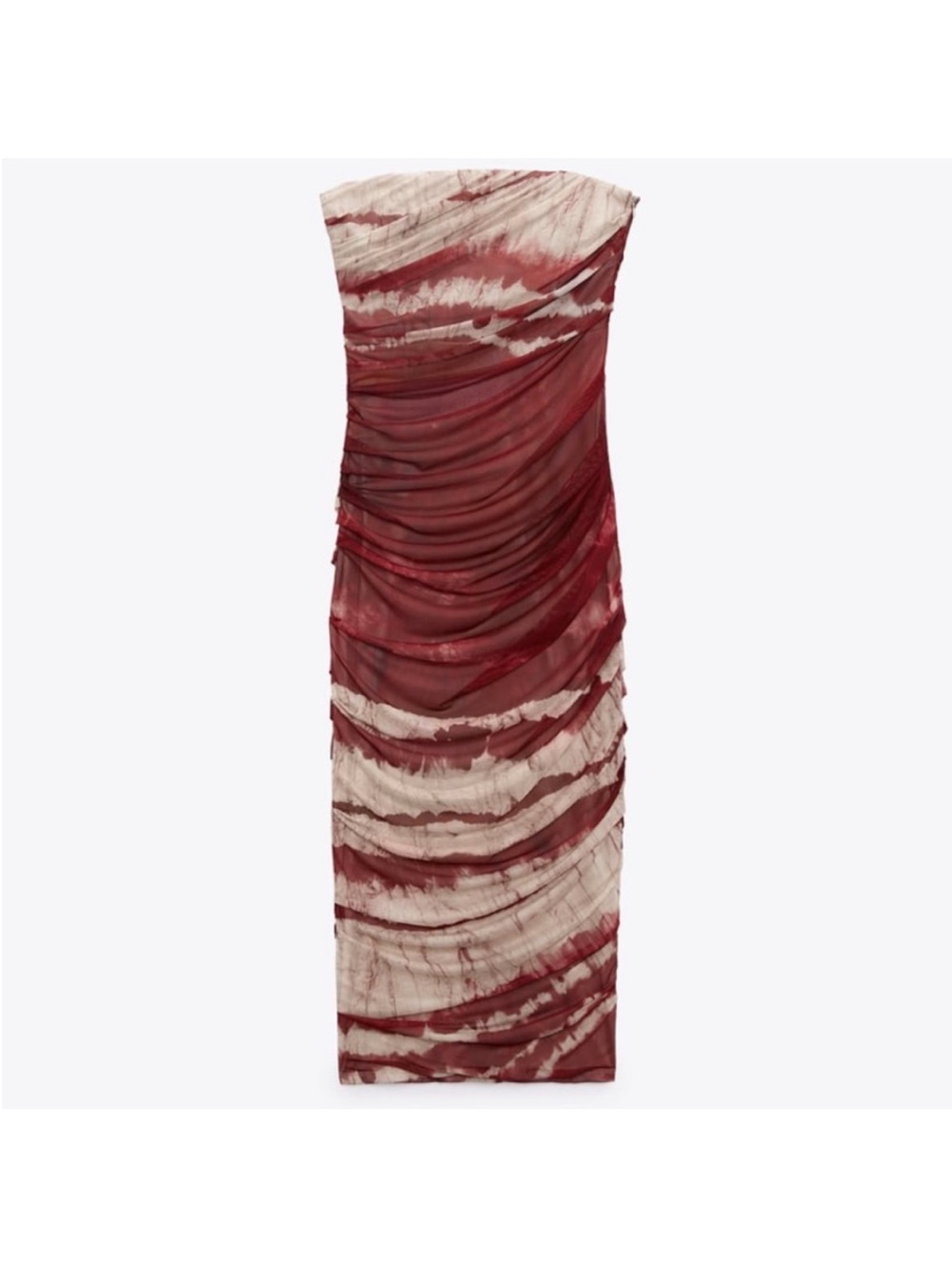 BNWT Zara Strapless Ruched Midi Dress in Red Lady Gaga Meat Sz XXL